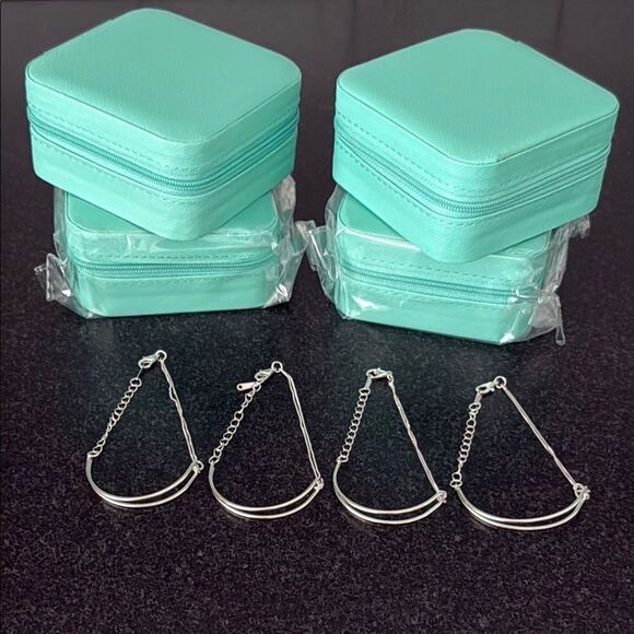 4 Sterling Silver Bracelets + 4 Travel Jewelry Cases, Bridesmaid Gift Set Bundle - Picture 1 of 8